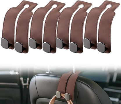 Car Seat Headrest Hooks for Purses and Bags - Support Car Headrest Hooks for Purses and Bags Coat, Leather Car Bag Purse Holder with Double Hooks (Brown-2PC)