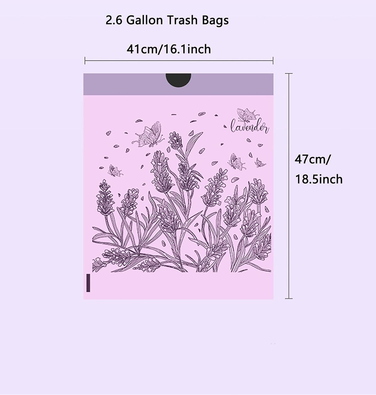 100pcs 2.6 Gallon Small Trash Bags Tearing-Free Drawstring for Bathroom Office Home Bedroom Trash Can with Purple Lavender Printed Garbage Basket Bags (2.6 Gallon Purple, 100 Count)