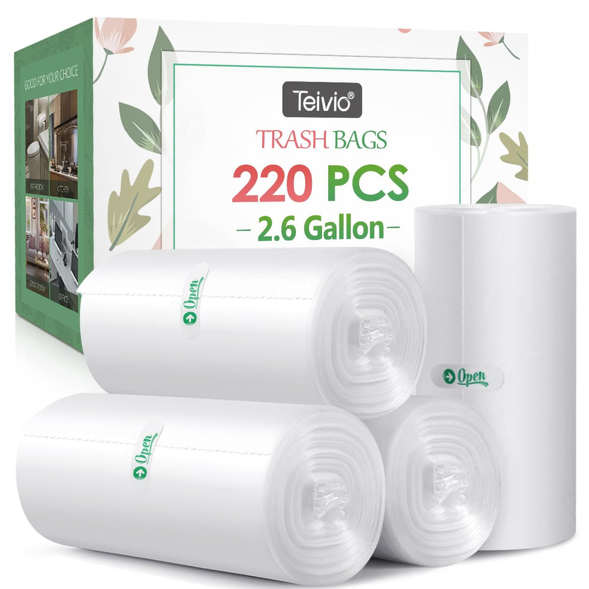 Teivio Mini Clear Trash Bags 0.5 Gallon 276 Count 11"x12" Unscented