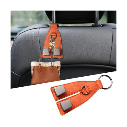 Car Seat Headrest Hooks, Leather Metal Vehicle Seat Back Organizer Storage Double Hook Hanger, Multifunctional Automotive Interior Purse Bag Holder Accessories, Universal Fit (Black)