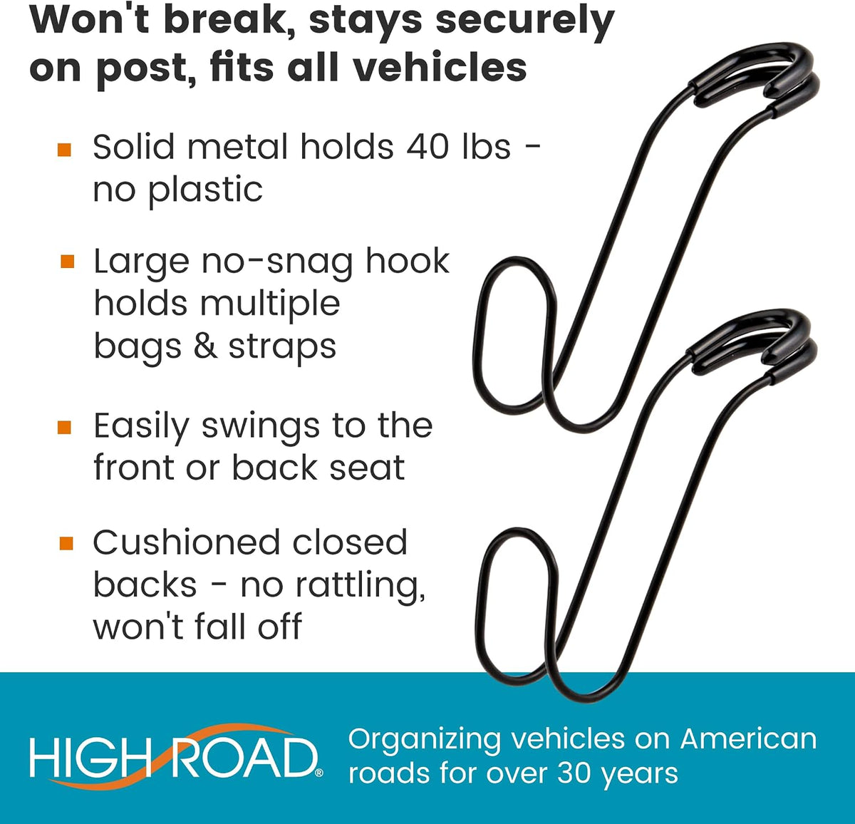 High Road Metal Car Hooks for Large Purse Straps and Heavy Bags