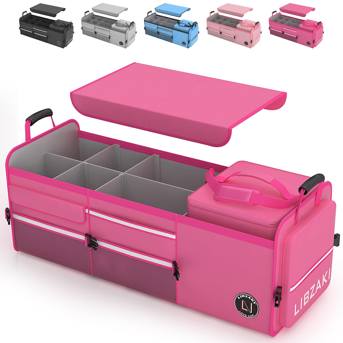 LIBZAKI Car Trunk Storage Organizer, Collapsible Trunk Storage Box for Car Truck SUV-Pink