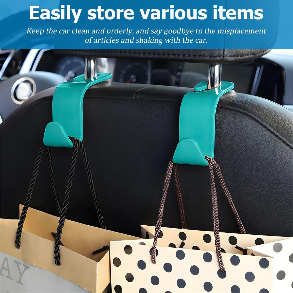4PCS Car Seat Headrest Hooks for Bags and Coats, Cyan