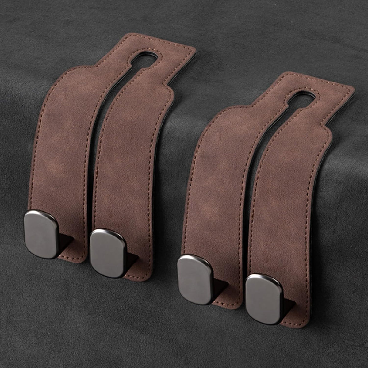2 Pack Leather Car Headrest Hooks Grey Purse Bag Storage Holders for Car Seats