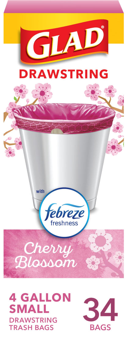 Glad Small Trash Bags, Great for Office, Bathrooms and Bedroom Bins, Beachside Breeze Scented Garbage Bags, Odor Resistant with Drawstring, Febreze Freshness, 4 Gallon Trash Bags, 80 Count