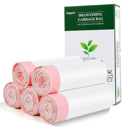 1.2 Gallon Small Trash Bags Drawstring - White Mini Garbage Bags (Fit 1-1.3 Gallon) 5 Liter 60 Count Unscented Strong Plastic Tiny Little Waste Basket Liners for Kitchen Car Office Magesh