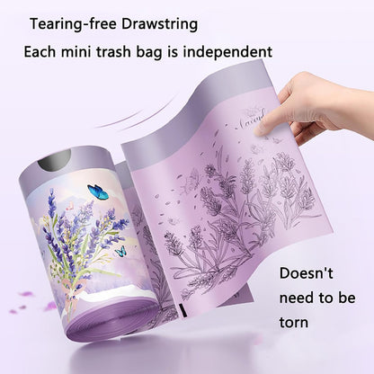 100pcs 2.6 Gallon Small Trash Bags Tearing-Free Drawstring for Bathroom Office Home Bedroom Trash Can with Purple Lavender Printed Garbage Basket Bags (2.6 Gallon Purple, 100 Count)