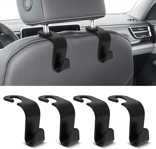 USSDE Car Seat Hooks Vehicle Headrest Back Storage Organizer 4 Pack for Purses Bags backpacks Groceries Hanger Holder - Universal Sturdy Holds 55lbs 360° Rotating (Style A/Black)