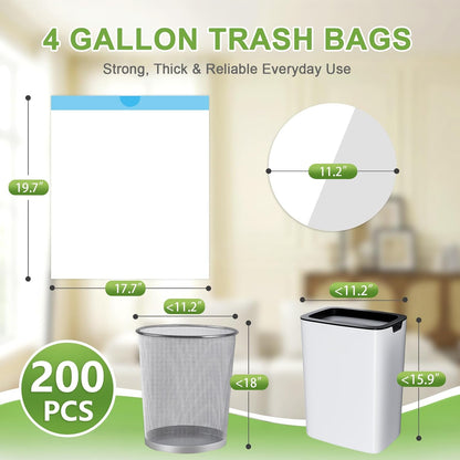 4 Gallon 200 Count Drawstring White Unscented Small Trash Bags
