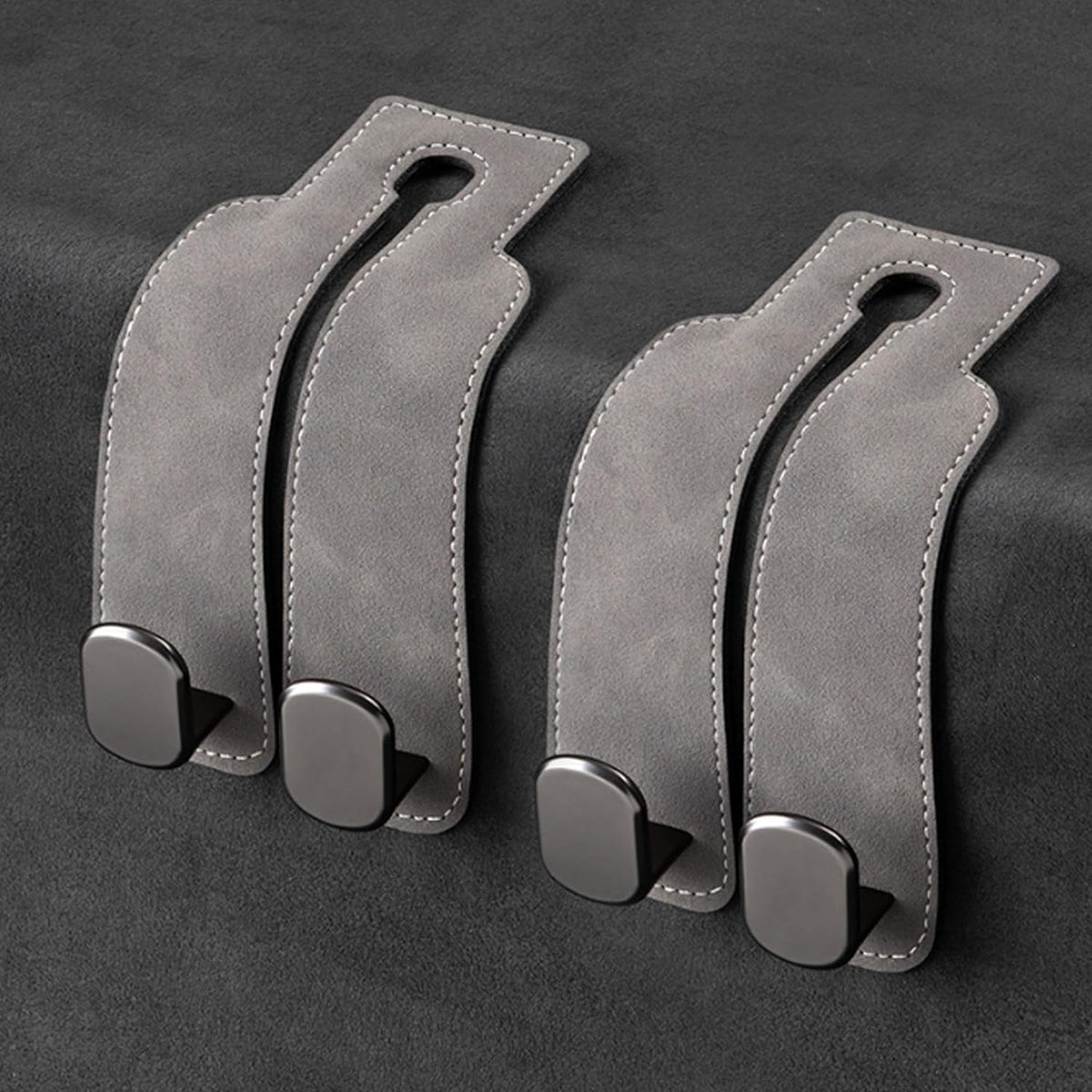 2 Pack Leather Car Headrest Hooks Grey Purse Bag Storage Holders for Car Seats