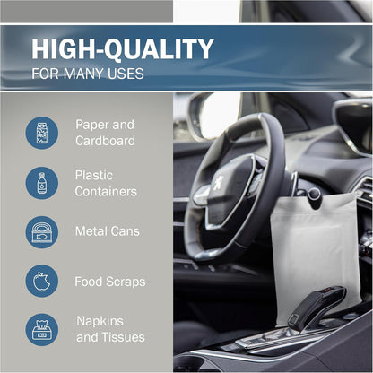 12x15 White Car Trash Bags, Leak-Proof, Headrest Handle, 2 Mil, 50 Pack