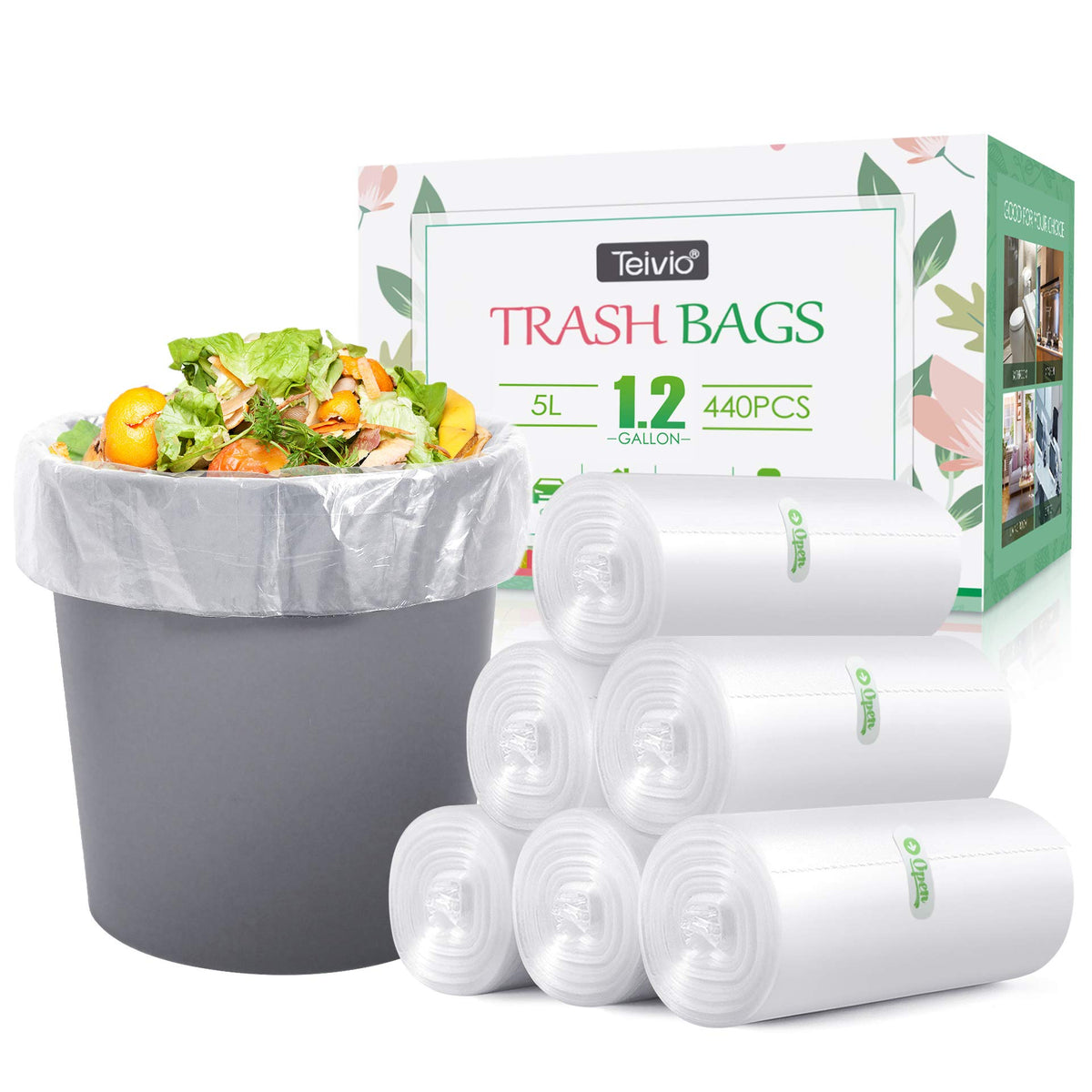 Teivio Mini Clear Trash Bags 0.5 Gallon 276 Count 11"x12" Unscented