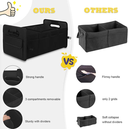 JiatuA Car Trunk Organizer, Car Organizers and Storage Collapsible Multi Compartment Container Box, Adjustable Car Accessories for SUV Sedan Truck, Standard Size, Black