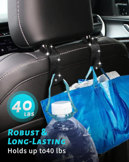 4 Pack Sparkling Car Seat Hooks Purse Holder for Bags, Black