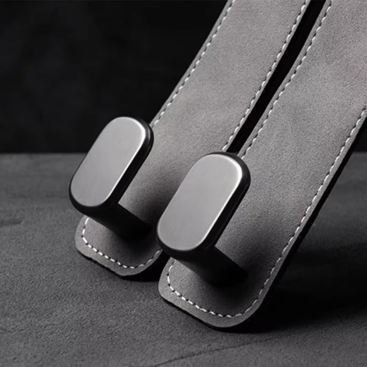 2 Pack Leather Car Headrest Hooks Grey Purse Bag Storage Holders for Car Seats