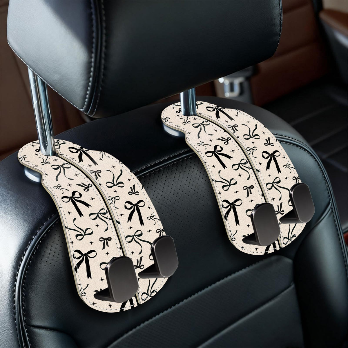 Blusabaca 2PCS Car Seat Headrest Hooks, Purses Bags Holder, Black