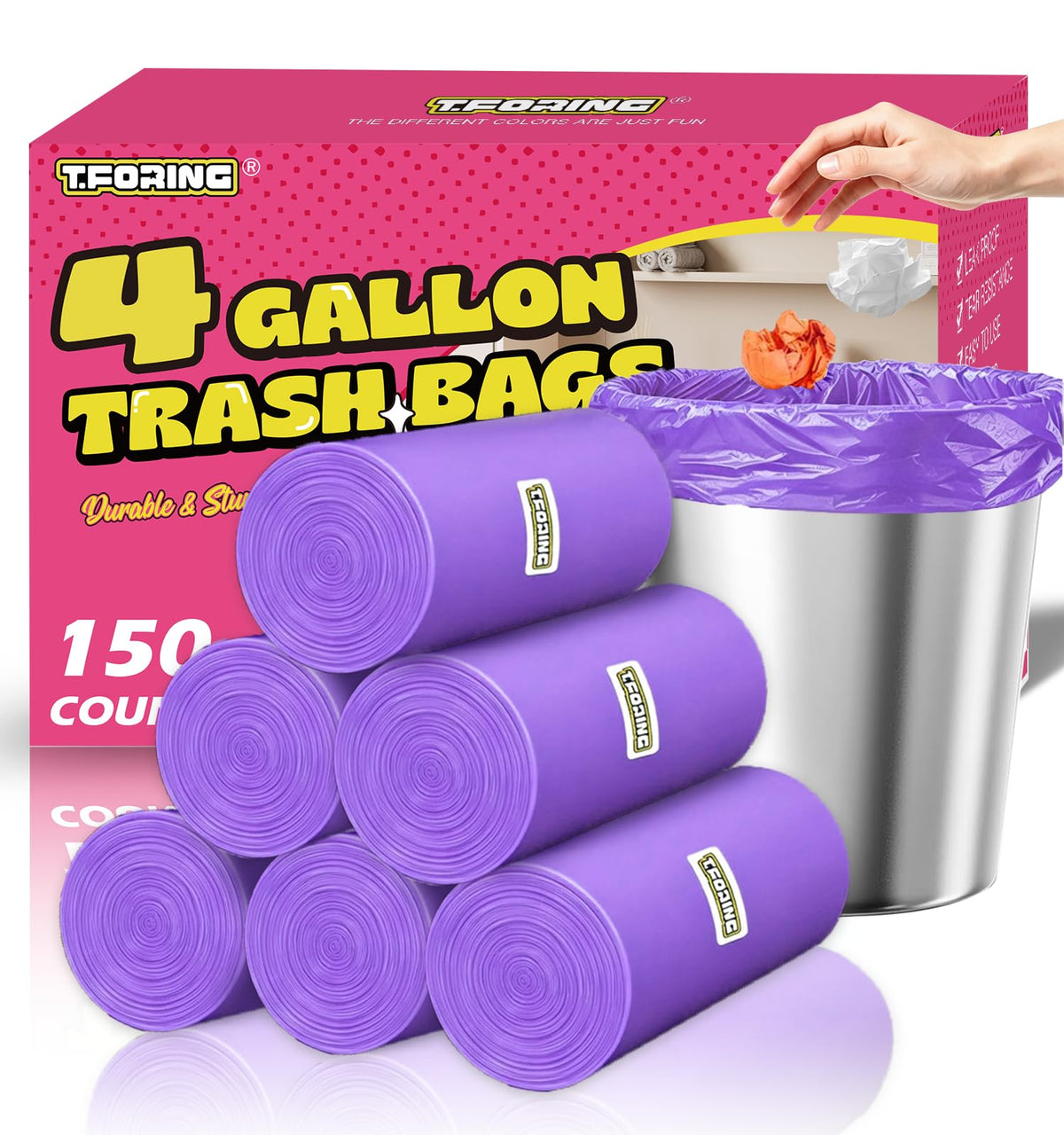 Small 3 Gallon Trash Bags Unscented, 0.78 Mil, Colored, 150 Count