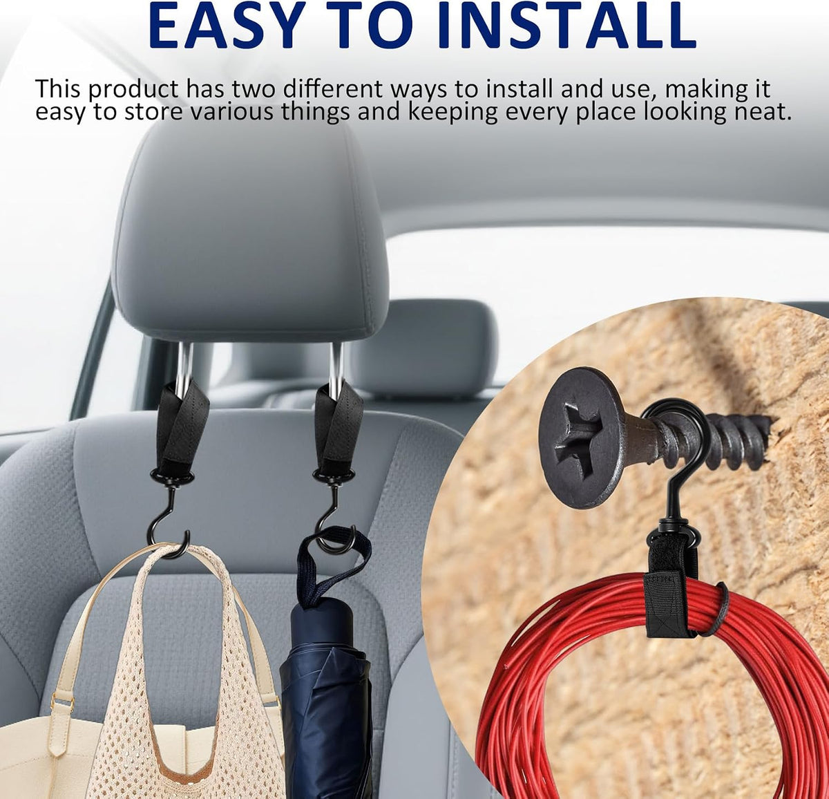 Car Seat Headrest Hook, Car Seat Back Storage Hanger Organizer, 4PCS