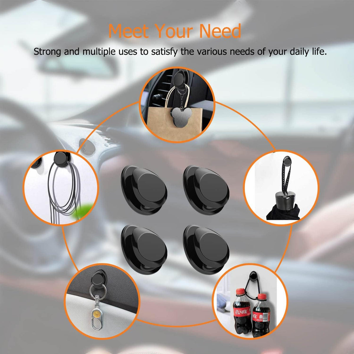 Car Mini Hooks, car sticky hooks,hook to adhere to plastic dashboard in car