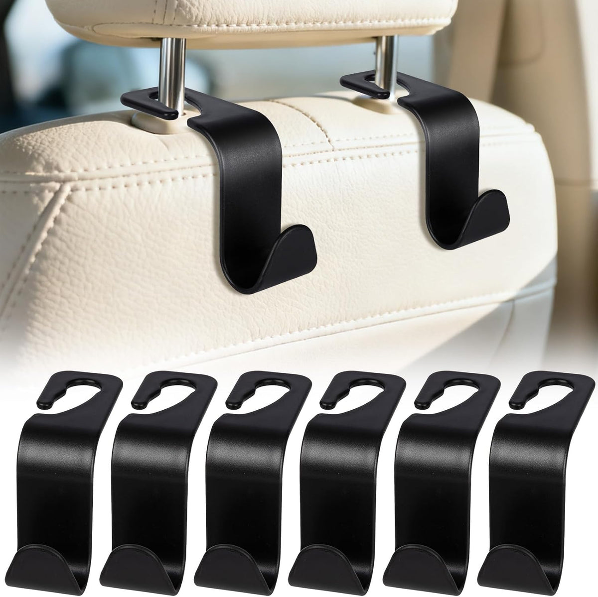 BFXM 6 Pack Car Seat Headrest Hooks,Car Accessories Black