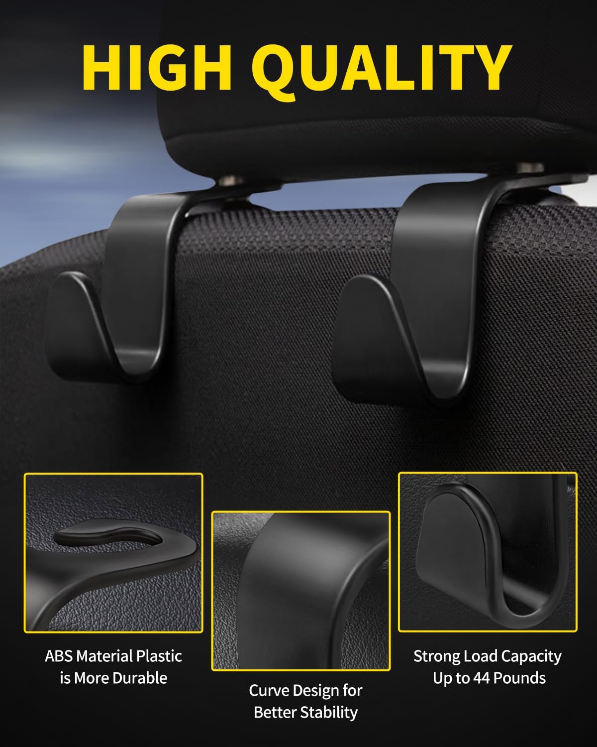 8 Pack Car Seat Headrest Hooks with 44 Pounds Load Capacity, Hangers Storage Organizer Universal Car Interior Accessories for Handbags Water Bottles Purse Coats Umbrellas, Black