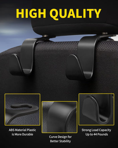 8 Pack Car Seat Headrest Hooks with 44 Pounds Load Capacity, Hangers Storage Organizer Universal Car Interior Accessories for Handbags Water Bottles Purse Coats Umbrellas, Black