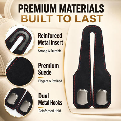 2 Pack Car Headrest Hooks, Dual Metal Hooks, Stylish Black