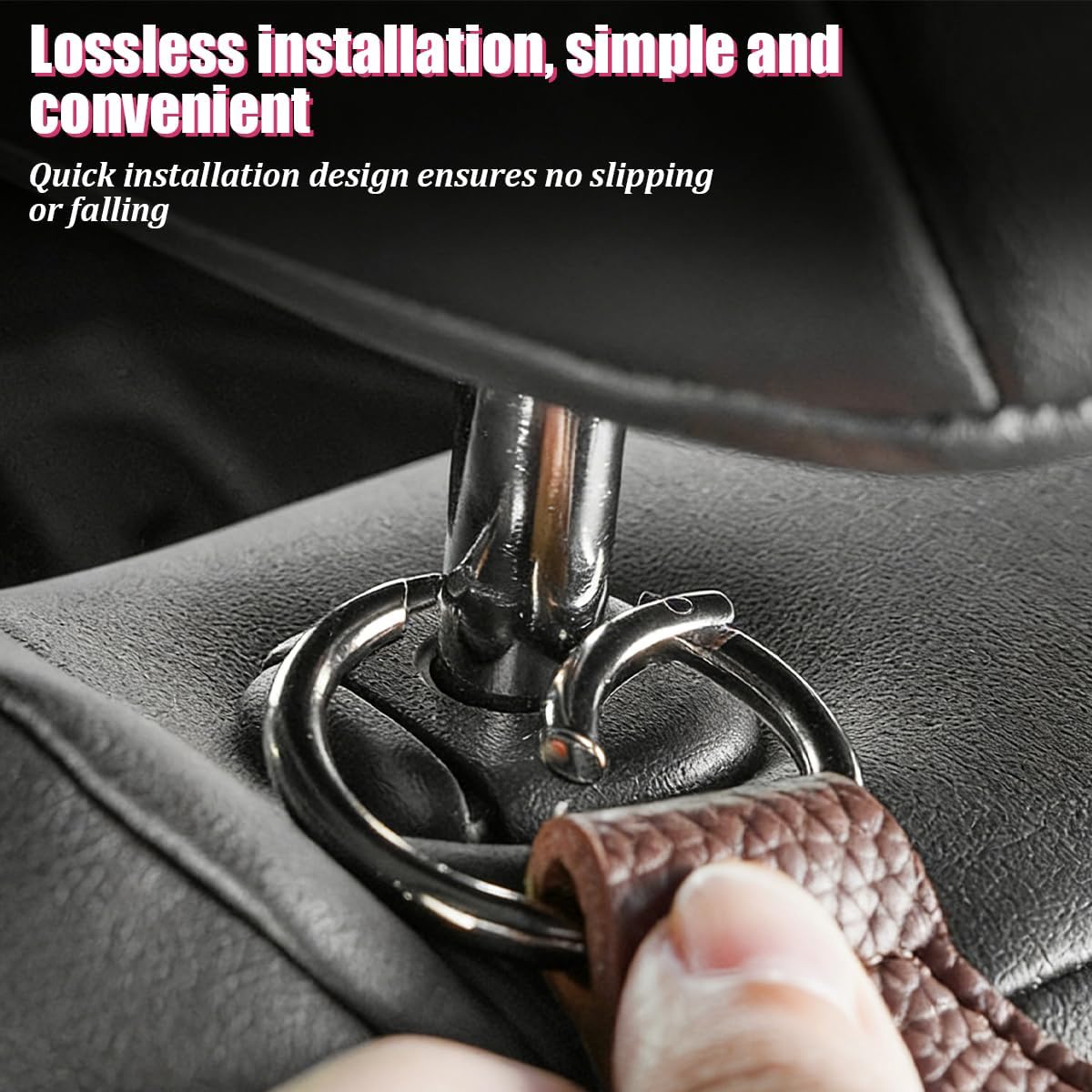 Car Seat Headrest Hooks, Leather Metal Vehicle Seat Back Organizer Storage Double Hook Hanger, Multifunctional Automotive Interior Purse Bag Holder Accessories, Universal Fit (Black)