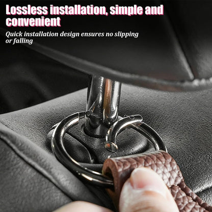 Car Seat Headrest Hooks, Leather Metal Vehicle Seat Back Organizer Storage Double Hook Hanger, Multifunctional Automotive Interior Purse Bag Holder Accessories, Universal Fit (Black)