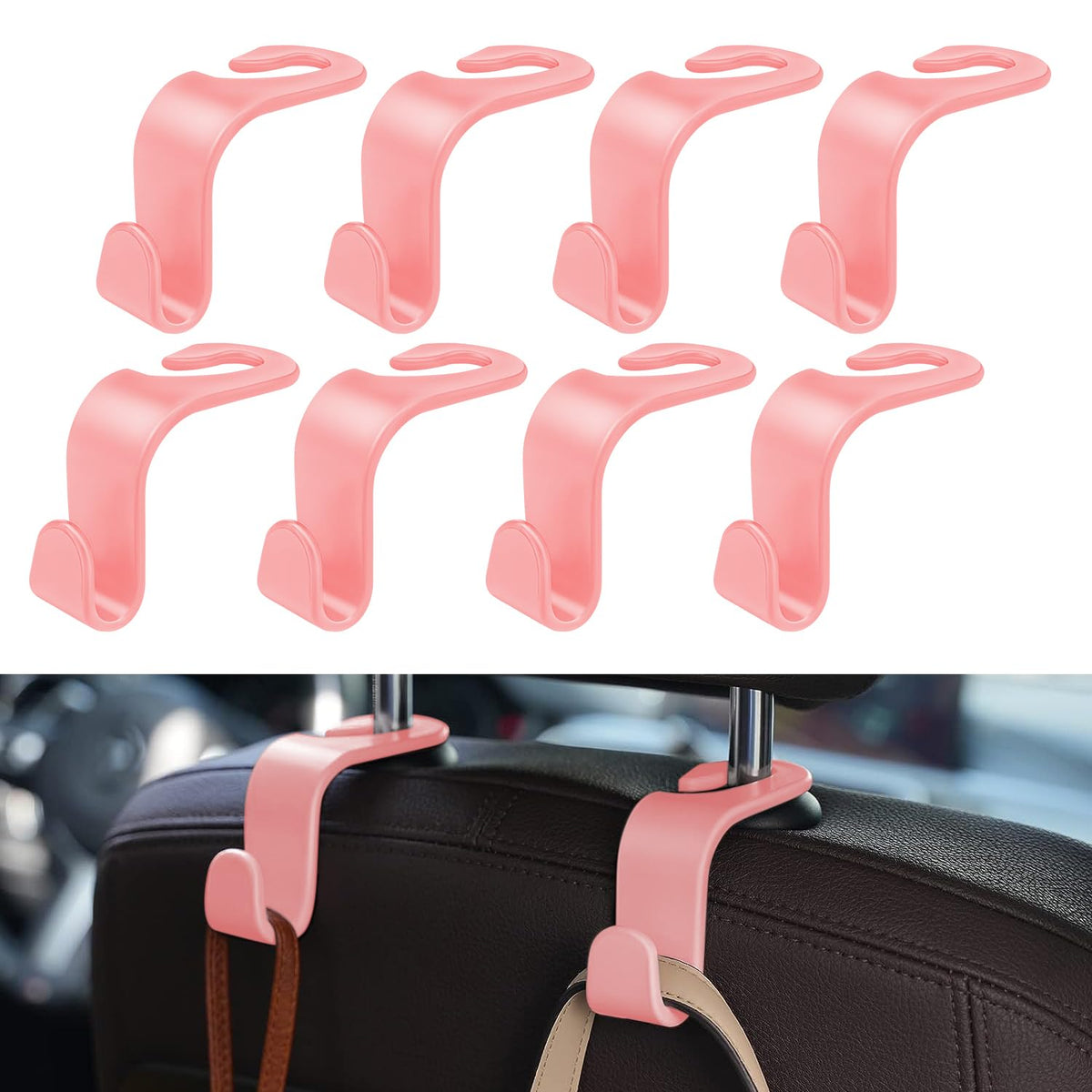 8 Pack Car Seat Headrest Hooks with 44 Pounds Load Capacity, Hangers Storage Organizer Universal Car Interior Accessories for Handbags Water Bottles Purse Coats Umbrellas, Black