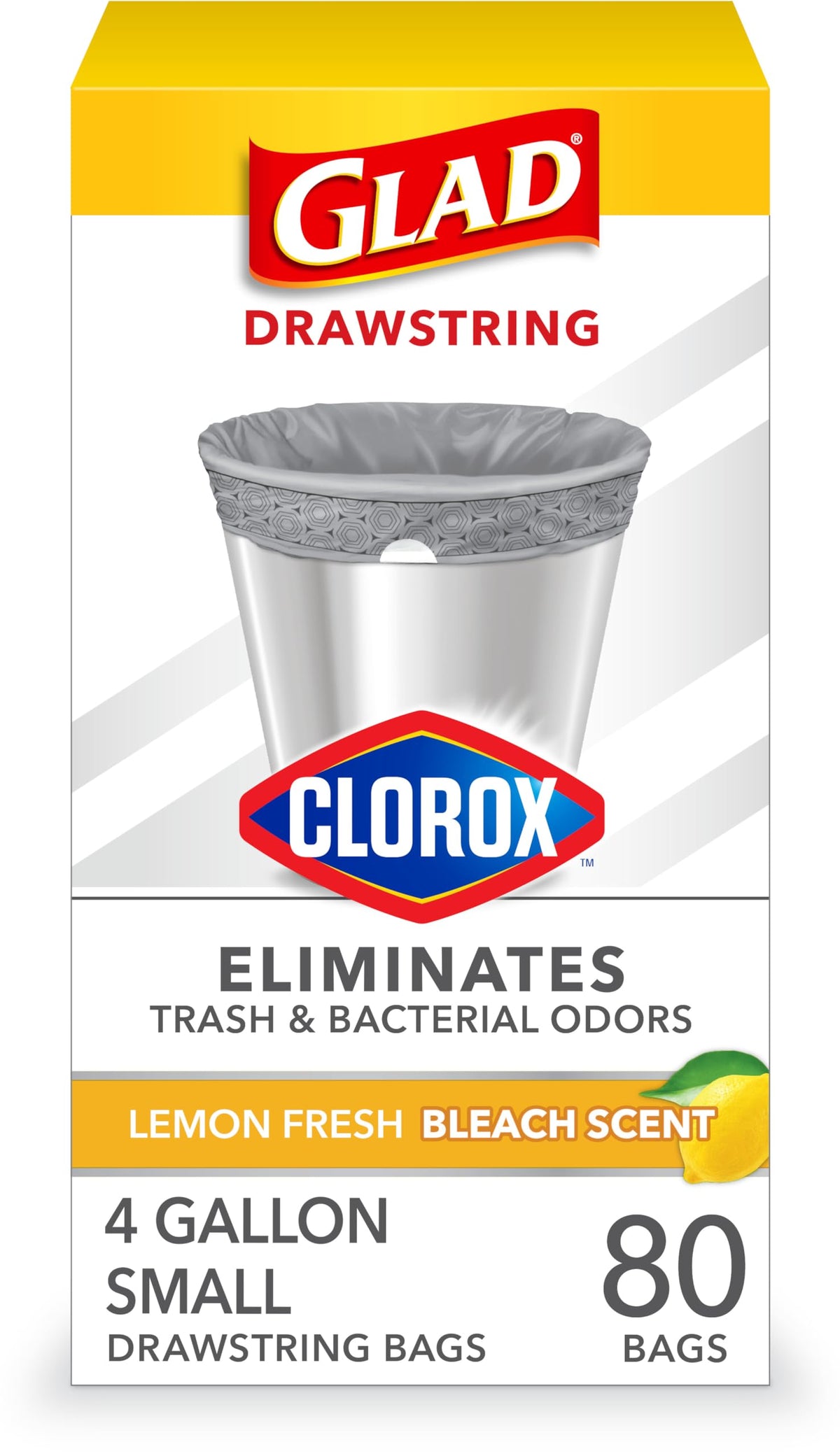 Glad Small Trash Bags, Great for Office, Bathrooms and Bedroom Bins, Cherry Blossom Scented Garbage Bags, Odor Resistant with Drawstring, Febreze Freshness, 4 Gallon Trash Bags, 80 Count