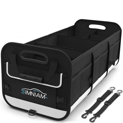 Simniam Car Trunk Organizer with Insulated Grocery Bag- 110L High Capacity Car Storage Box, with 4 Compartments, Reflective Strip, Cover, for Auto, SUV, Truck, Minivan