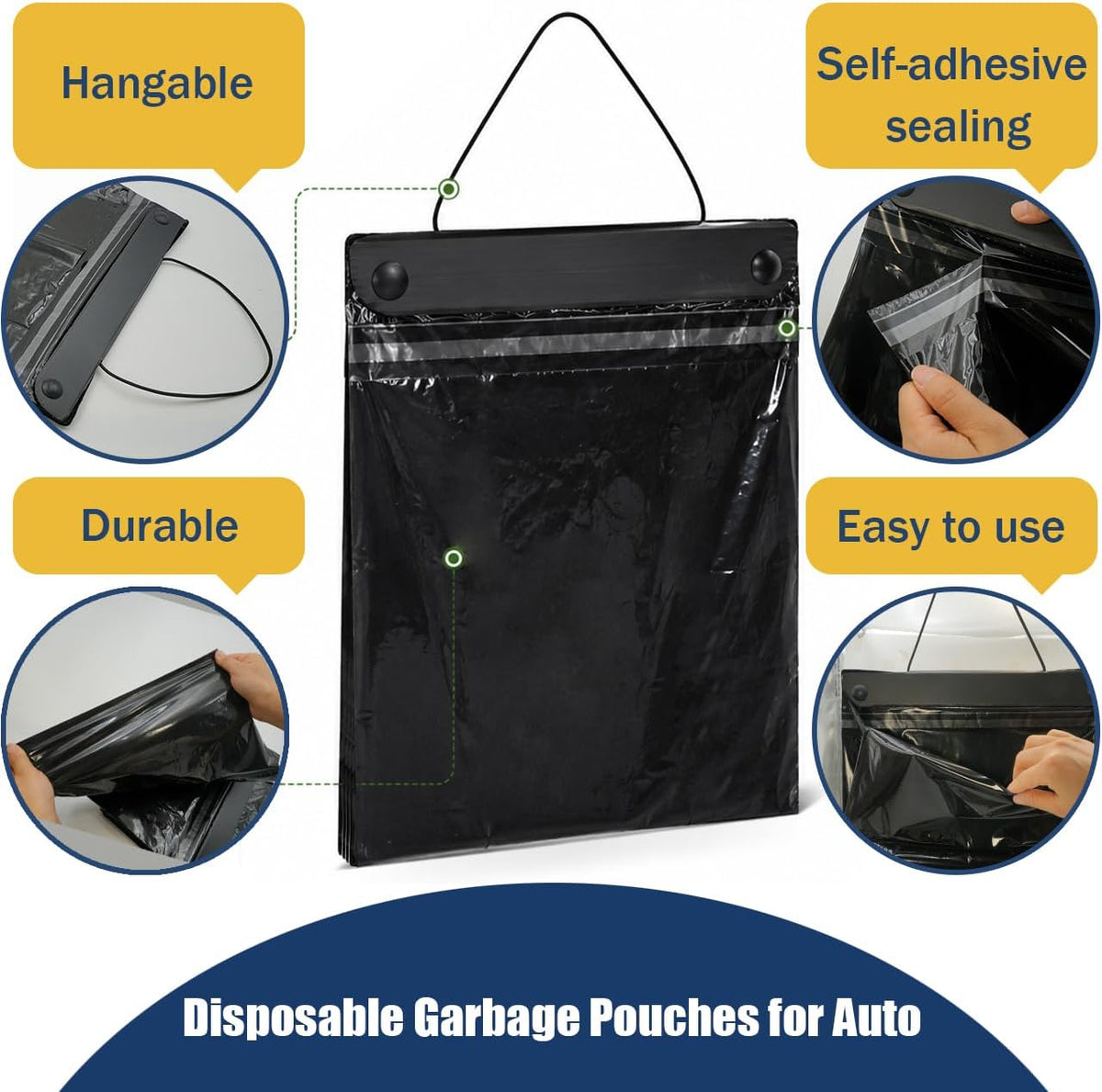 Philbinden 50 Count Car Trash Bags Paste On Leak Proof Disposable Garbage Pouches for Auto Vehicle Office Space Saving