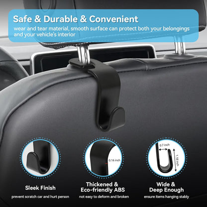 USSDE Car Seat Hooks Vehicle Headrest Back Storage Organizer 4 Pack for Purses Bags backpacks Groceries Hanger Holder - Universal Sturdy Holds 55lbs 360° Rotating (Style A/Black)