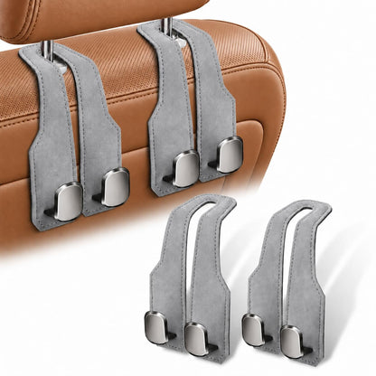 2 Pack Car Headrest Hooks, Dual Metal Hooks, Stylish Black