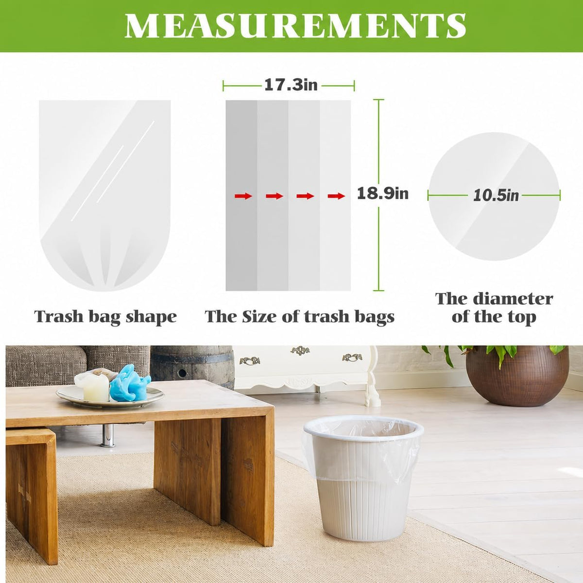 Teivio Small Clear Trash Bags 3 Gallon 150 Count Unscented Garbage Bags