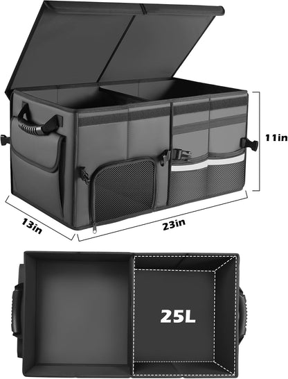 Car Trunk Organizer, 2 Compartments Car Storage Box with Lip