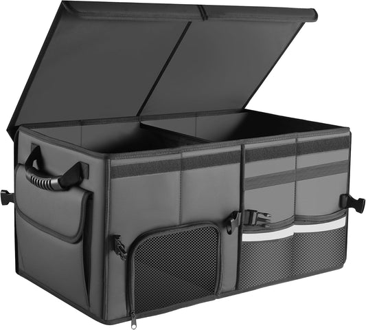 Car Trunk Organizer, 2 Compartments Car Storage Box with Lip