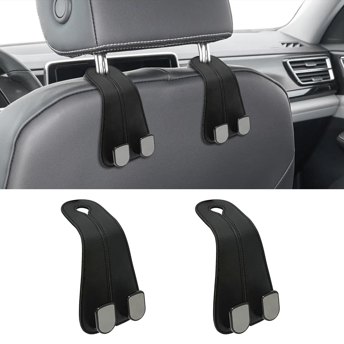 USSDE Car Seat Hooks Vehicle Headrest Back Storage Organizer 4 Pack for Purses Bags backpacks Groceries Hanger Holder - Universal Sturdy Holds 55lbs 360° Rotating (Style A/Black)