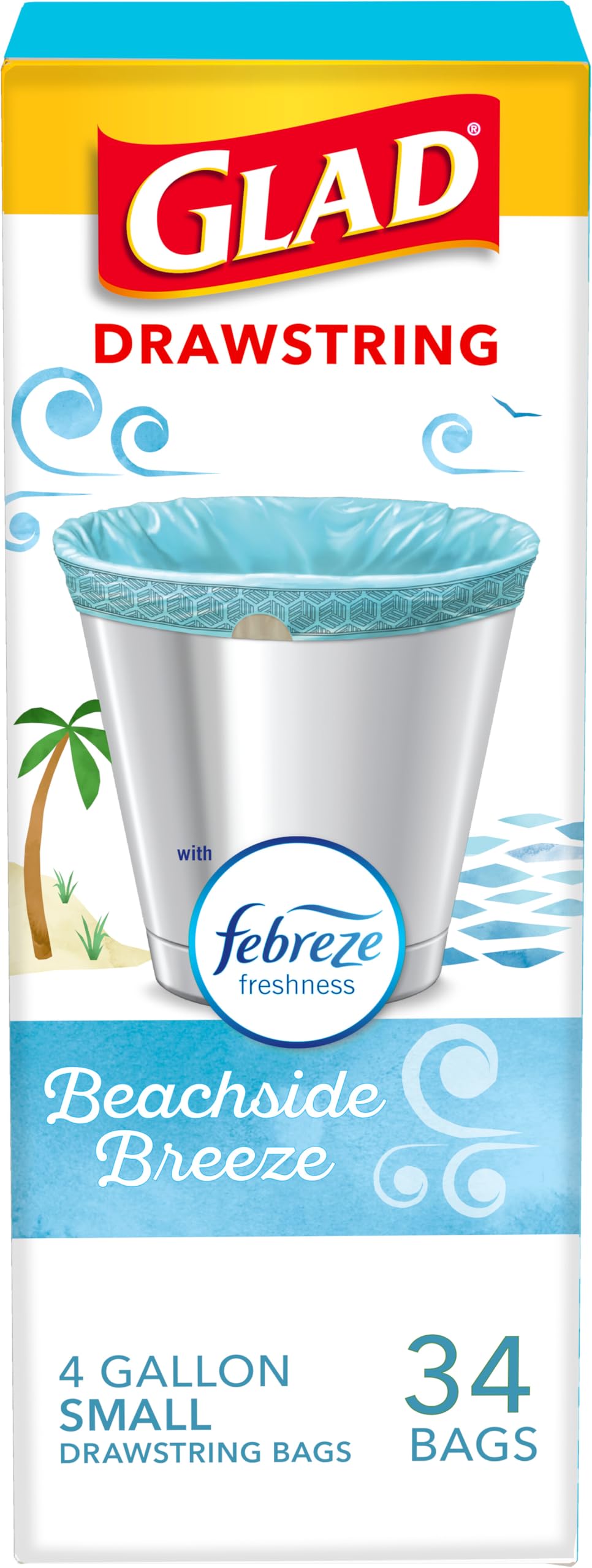 Glad Small Trash Bags 4 Gallon, Febreze Cherry Blossom Garbage Bags, Odor Resistant with Drawstring, 34 Count