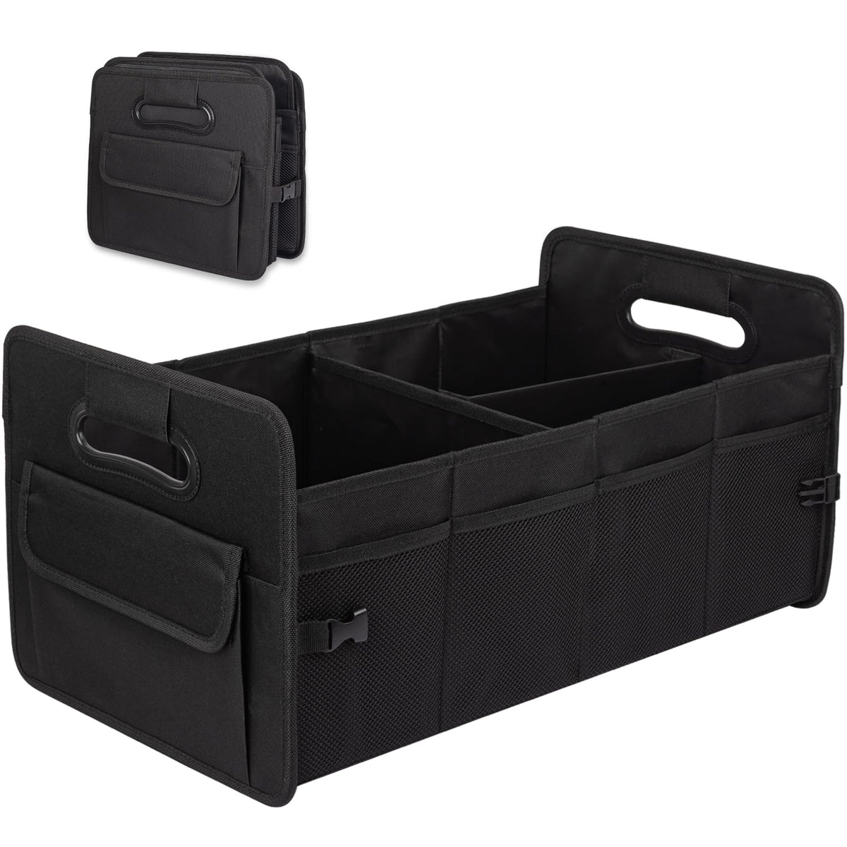 JiatuA Car Trunk Organizer, Car Organizers and Storage Collapsible Multi Compartment Container Box, Adjustable Car Accessories for SUV Sedan Truck, Standard Size, Black