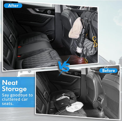 Car Hooks for Headrest, Leather Car Seat Back Storage Organizer Interior Accessories, More Wide & Deep Auto Seat Hook Hangers for Purse Umbrellas Handbag Clothes Coats Grocery Bags (Black-2 Pack)