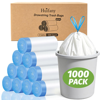 4 Gallon 200 Count Drawstring White Unscented Small Trash Bags