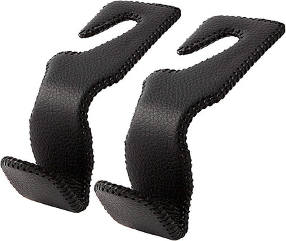 Headrest Hooks for Car, Back Seat Organizer Black Leather Hanger Holder Hook, for Hanging Purses and Bags and Coats, Pack of 2