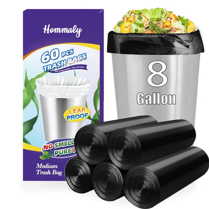 Hommaly 2 Gallon (1.8-2 Gal)120 pcs Small Clear Trash Bags, Strong 1.8 Gallon Garbage Bags, Bathroom Trash Can Bin Liners Unscented, Mini Plastic Bags for Office, Waste Basket Liner,Fit 6,7,8 Liters