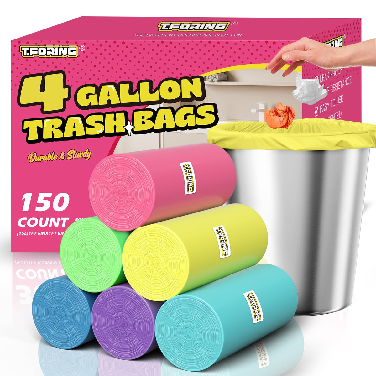 Small 3 Gallon Trash Bags Unscented, 0.78 Mil, Colored, 150 Count