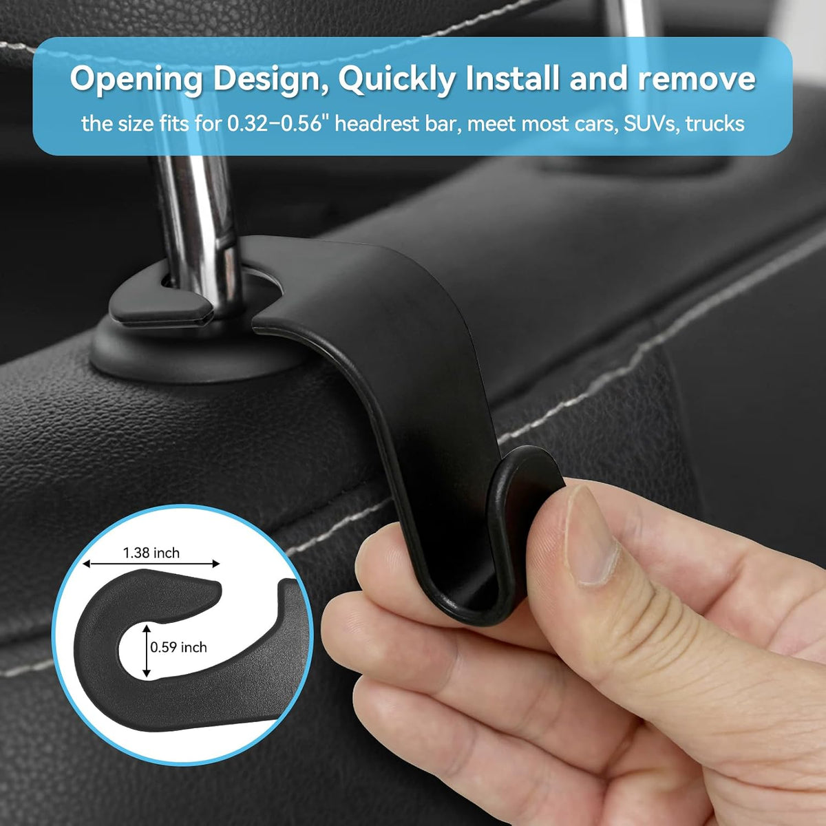USSDE Car Seat Hooks Vehicle Headrest Back Storage Organizer 4 Pack for Purses Bags backpacks Groceries Hanger Holder - Universal Sturdy Holds 55lbs 360° Rotating (Style A/Black)