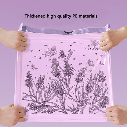 100pcs 2.6 Gallon Small Trash Bags Tearing-Free Drawstring for Bathroom Office Home Bedroom Trash Can with Purple Lavender Printed Garbage Basket Bags (2.6 Gallon Purple, 100 Count)