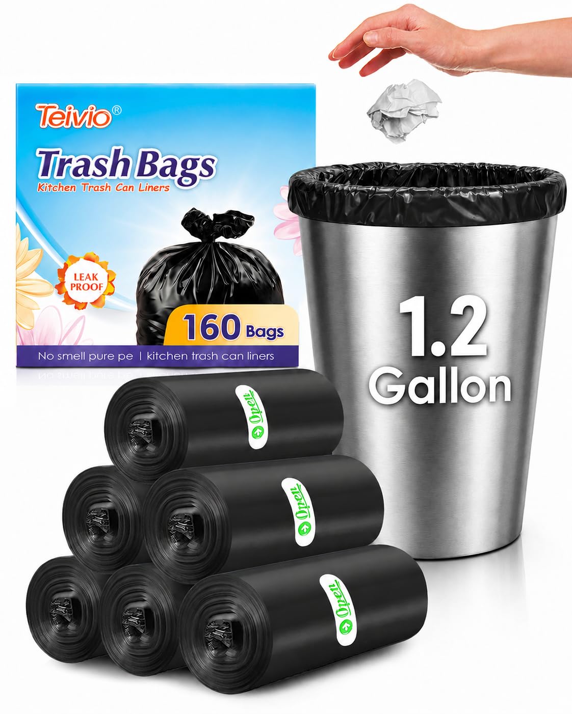 Teivio Mini Clear Trash Bags 0.5 Gallon 276 Count 11"x12" Unscented