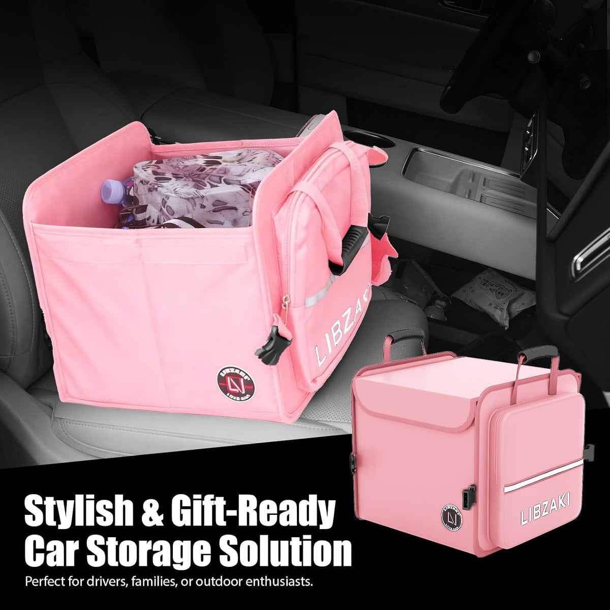 LIBZAKI Car Trunk Storage Organizer, Collapsible Trunk Storage Box for Car Truck SUV-Pink